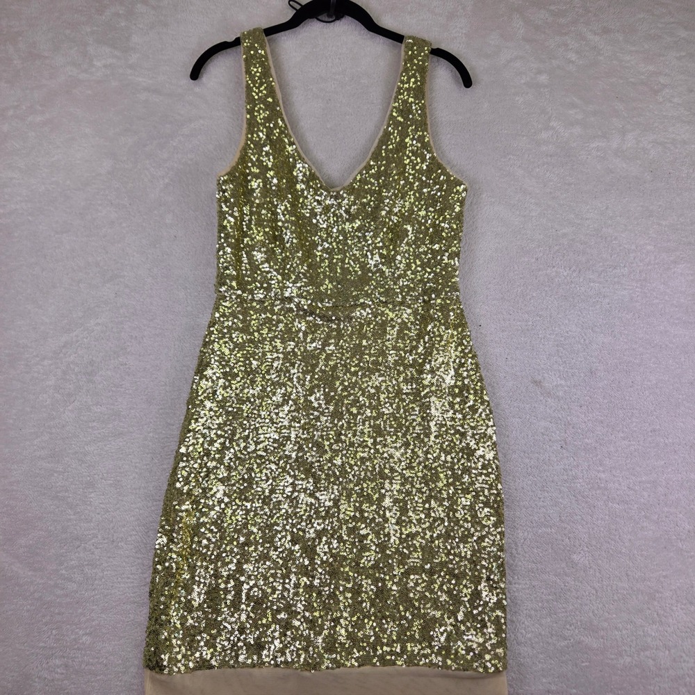 Gold Sequin Sleeveless Mini Dress Metallic Sparkle Cocktail Party Size S
